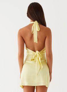 Heavy Hearted Mini Dress - Yellow – Peppermayo US Yellow Hoco Dress, Mini Satin Dress, Hoco Dress Ideas, Hoco Inspo, Semi Dresses, Yellow Mini Dress, Cute Homecoming Dresses, Hoco Dress, Grad Dresses