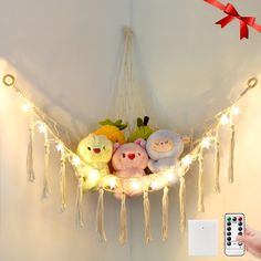 a hammock filled with stuffed animals and lights