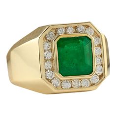 Stamped: 14K Yellow Gold Total Ring Weight: 17.0 Grams Ring Length: N/ARing Width: N/A Gemstone Weight: Total Natural Emerald Weight is 3.46 Carat (Measures: 10.55x10.05 mm) Color: Green Diamond Weight: Total Natural Diamond Weight is 0.80 Carat Quantity: 18 Color: F-G, Clarity: VS2-SI1 Face Measures: 16.10x17.60 mm Sku: [703864W] Luxury Yellow Gold Gia Certified Gemstones, Luxury Gia Certified Yellow Gold Gemstones, Luxury Gia Certified Cluster Ring In Yellow Gold, Gia Certified Diamond Gemstones, Luxury Gia Certified Yellow Gold Cluster Ring, Formal 14k Gold Gia Certified Diamond Ring, Gia Certified 14k Gold Diamond Ring For Formal Occasions, Gia Certified 14k Gold Cluster Ring, Timeless Yellow Gold Signet Ring With Emerald