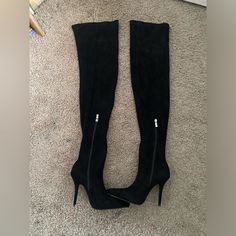 Vegan Suede Thigh High Stiletto Heeled Boots Brand New- Never Worn Before Zipper Closure Size : 6 Us Women Pet And Smoke Free Home Thank You So Much For Visiting My Closet! I Do Offer A Variety Of Sizes And Styles Ranging From Xxs-3x Goth And Grunge To Dainty And Cottage Core. Feel Free To Look Through All Of My Listings For Anything Else That You May Like As I Do Offer A Bundle Discount. If You Have Any Questions, Please Don’t Hesitate To Ask! Suede Over-the-knee Boots For Party, Chic Knee-high Heels For Club, Chic Knee-high Heels For Night Out, Suede High Heel Boots For Night Out, Party Suede Wide Calf Heeled Boots, Suede Boots For Night Out, Party Wide Calf Suede Heeled Boots, Wide Calf Suede Heeled Boots For Party, Tall High Heel Boots For Night Out