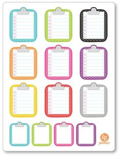 a planner sticker with colorful clippings on the front and back of it