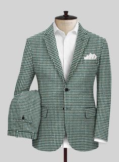 Whether for business or formal events, our Harris Tweed Houndstooth Green suit will give you a new take on modern menswear. Crafted from pure wool, the suit offers a perfect way to upgrade your wardrobe and give you a stylish appearance when the cold weather hits, also the houndstooth pattern on the overall outfit is enchanting, eye catching and fashionable, truly a complete package to make you look stunning for any occasion. Team it with a matching waistcoat, white shirt, black tie and black de Business Suit With Herringbone Pattern And Suit Collar, Formal Wool Houndstooth Tweed Jacket, Tailored Houndstooth Tweed Jacket For Business, Business Tweed Houndstooth Sport Coat, Business Tweed Sport Coat With Houndstooth Pattern, Formal Houndstooth Tweed Jacket With Notch Lapel, Business Tweed Jacket With Houndstooth Pattern And Suit Collar, Semi-formal Houndstooth Tweed Jacket With Suit Collar, Semi-formal Tweed Jacket With Houndstooth Pattern And Suit Collar