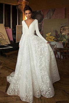 Long Sleeve V-neck Boho Bridal Gowns Satin Backless Lace Wedding Dress Backless Lace Wedding Dress, Backless Bridal Gowns, Wedding Blessing, A Line Bridal Gowns, Satin Wedding Gown, Organza Wedding Dress, Boho Bridal Gowns, Dresses 2022, Organza Wedding