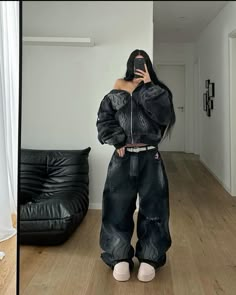 🖤 Blvckd0pe Outfit, Cybercore Fits, Black Baggy Outfit, Hiphop Girl, Cute Country Outfits, Career Fashion, 90s Fashion Outfits, Guys Clothing Styles