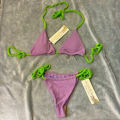 Brand New With Tags Summerhaus Bikini. Fabric Has A Slight Terry Cloth/Velour Look To It. Purple Stretch Swimwear For Beach Party, Purple Tie-side Swimwear Bottom For Spring, Purple Tie-side Bottom Swimwear For Spring, Purple Stretch Summer Swimwear, Summer Stretch Purple Swimwear, Purple Tie-side Bottom Swimwear For Party, Purple Tie-side Swimwear For Party, Purple Party Swimwear With Tie-side Bottom, Spring Triangle Top Swimwear In Purple