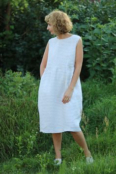 Linen dress Striped Linen Dress For The Beach, Striped Linen Beach Dress, Summer Striped Linen Dress, Casual Striped Linen Dress, Striped Linen Dress, Linen Summer Dress, Linen Sundress, Sleeveless Linen Dress, Honest Beauty