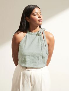 Tie-Neck Top | Banana Republic Chic Crinkle Texture Blouse For Day Out, Summer Solid Blouse With Crinkle Texture, Spring Chic Blouse With Crinkle Texture, Chic Spring Blouse With Crinkle Texture, Textured Tops For Spring Beach Outings, Chic Crinkle Texture Blouse For Daywear, Textured Tops For Beach, Spring Season, Textured Tops For Beach In Spring, Textured Tops For The Beach In Spring