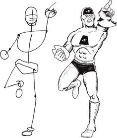 a drawing of two men running and one is pointing at the same person with his hand up