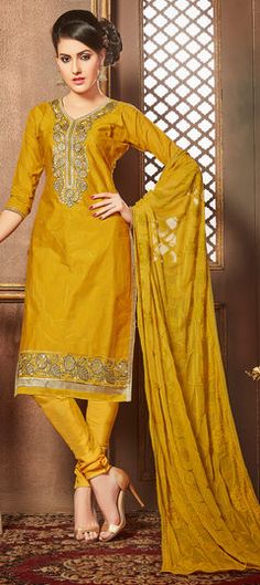 Yellow color Salwar Kameez in Cotton fabric with Embroidered, Resham, Thread work Yellow Salwar Suit, Yellow Salwar, Cotton Churidar, Designer Suits Online, Indian Salwar Suit, Salwar Suits Party Wear, Suit Salwar, Indian Salwar Kameez, Indian Look