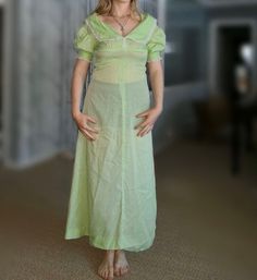 Lovely handmade 1970’s lime green semi sheer maxi dress! Zips up the back (just too small on me!) has a small spot, see photoBust: 34”Waist: 26”Hips:36”Shoulder to hem: 57” Summer Fitted Light Green Maxi Dress, Fitted Light Green Maxi Dress For Summer, Fitted Green Maxi Dress With Empire Waist, Red Velvet Shirt, Sheer Maxi Dress, Velvet Shirt, Most Beautiful Dresses, Dress Clothes For Women, Lime Green