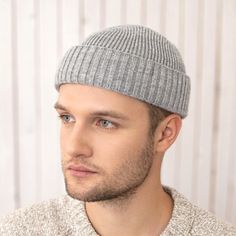 "View our stunning short fisherman beanie hat collection that will add an a fashionable element in your daily life. Click to shop now! Perfect short fisherman beanie hat from premium yarn. The hat stretches perfectly, does not put pressure on the forehead, after use takes its original shape. Knitting high density from high quality thin yarn. Season: Autumn Winter Spring Style: classic knit cropped hat Composition of yarn: blend wool and acrylic Hat: one size from 7 to 7 3/8 US size - 22 \"- 23.8 Crochet Spring Hat, Mens Beanies, Fisherman Beanie, Boyfriend Best Friend, Hats Knitted, Birthday Gifts For Him, Men's Beanies, Spring Hats, Bonnet Crochet