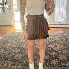 Nwt. Never Worn. High-Waisted Faux Leather Zara Mini Skirt With Tonal Belt In Size Xs. Side Hidden In-Seam Zip Closer. Gorgeous Whiskey Brown Color. Trendy Blogger Favorite. Chic Pleated Faux Leather Bottoms, Fitted Faux Leather Pleated Bottoms, Fitted Pleated Faux Leather Bottoms, Fitted Pleated Skirt With Belt Loops For Fall, Chic Faux Leather Pleated Skirt, Chic Fitted Faux Leather Pleated Skirt, Fitted Mini Skirt With Belt Loops For Fall, Fitted Belted Skirt For Fall, Fitted Faux Leather Pleated Skirt For Fall