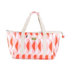 an orange and white tote bag on a white background