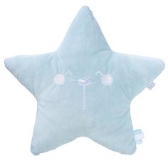 a star shaped pillow with eyes and nose