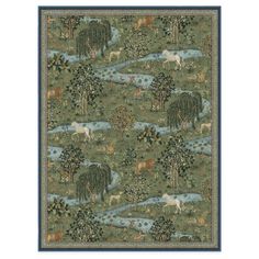 a tapestry with animals and trees on it