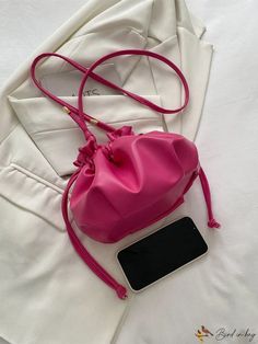 Ruched Bag, Pink Details, Plain Style, Bag Bag, Free Gifts, Crossbody Bags, 20 Cm, Pu Leather, Black Pink