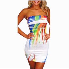 Great Glam Abstract Design White Strapless Dress Size: Large New With Tags Very Stretchy Be Unique In This Abstract Dress! Features Print At The Front And Back And A Banded Bottom. Can Be Worn As A Mini Dress Or Tunic Top! Fabric: Poly/Spandex - Stretches For A Custom Fit Price Is Firm White Fitted Bandeau Dress, White Sleeveless Tube Top For Night Out, White Stretch Tube Top For Night Out, Flirty White Bandeau Tube Top, Summer White Strapless Mini Dress, White Summer Tube Top For Club, White Tube Top For Spring Night Out, White Sleeveless Mini Dress For Club, White Tube Top For Night Out In Spring