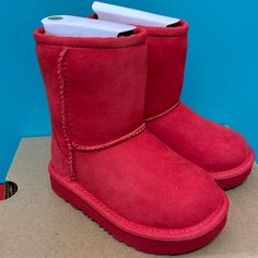 Ugg Nwt, Brand New With Box, Baby Girl Size 7 Red Classic Ugg Boots. So Soft And Warm And Such A Great Color! Red Round Toe Booties For Winter, Ribbon Red Ugg, Orange Ugg Boots, Red Uggs Boots, Toddler Uggs Boots, Pink Ugg Boots, Ugg Boots With Bows, Toddler Ugg Boots, Girls Ugg Boots