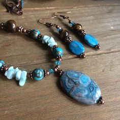 Blue Bohemian Jewelry With Large Beads, Bohemian Blue Necklaces With Natural Stones, Bohemian Blue Crystal Necklaces With Natural Stones, Blue Bohemian Beaded Jewelry Sets, Blue Bohemian Beads, Gems, And Cabochons, Beaded Jewelry Necklaces, Titanium Earrings, Gold Headband, Wood Necklace