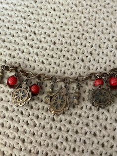 Red and blue charm bracelet. Doesn't have a closure! Can be used as decor or can repair the closure Red Charm, Blue Charm, Flower Basket, Vintage 1950s, Charm Bracelets, Lincoln, Red And Blue, Etsy Gifts, Charm Bracelet