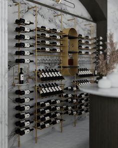 the wine rack is filled with bottles of wine and there are no people around it