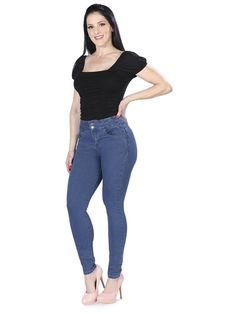 Importado Levanta Pompis Material Stretch Corte Skinny Corte a la Cintura Tallas Regulares Fitted High Waist Denim Jeggings, Fitted High-waist Denim Jeggings, Fitted Full Length Dark Wash Bottoms, Fitted High Waist Medium Wash Jeggings, Fitted High Waist Pants In Medium Wash, Medium Wash High Waist Fitted Jeggings, High Waist Stretch Medium Wash Jeans, High Waist Stretch Jeans In Medium Wash, Medium Wash High Waist Stretch Jeans