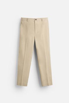 TECHNICAL CHINO PANTS - Sand | ZARA United States Straight Fit Solid Bottoms With Pockets, Solid Straight Fit Bottoms With Pockets, Solid Bottoms With Pockets And Straight Fit, Tapered Leg Chino Cotton Twill Cargo Pants, Straight Fit Dress Pants With Pockets, Chino Cotton Twill Bottoms With Straight Hem For Spring, Chino Cotton Twill Straight Pants With Belt Loops, Spring Chino Cotton Twill Trousers, Relaxed Fit Straight Dress Pants With Welt Pockets