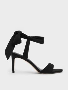 Black Textured Tie-Around Heeled Sandals | CHARLES & KEITH Charles And Keith, Tie Heels, Charles Keith, Black Textures, Ankle Straps, Heeled Sandals, Black Suede, Sandals Heels, Mini Skirt