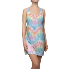 Gelato Pastel Tie Dye Women’s Racerback Summer Dress Trendy Mini Sundress For Beach Season, Multicolor Print Beach Dress For Day Out, Cotton Dress With Vibrant Print For Vacation, Multicolor Relaxed Fit Cotton Dress, Beach Sleeveless Mini Cotton Dress, Cotton Mini Sleeveless Beach Dress, Casual Multicolor Sleeveless Summer Dress, Cotton Sleeveless Mini Dress For Beach, Playful Sleeveless Dress For Spring Vacation