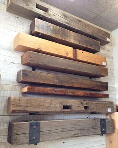 some wooden planks are hanging on the wall