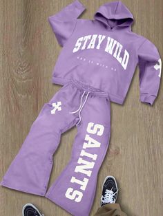 Men's Letter Printed Drawstring Hoodie And Sweatpants 2-Piece Set, Spring Autumn Purple Casual    Colorblock,Letter  Slight Stretch  Men Clothing, size features are:Bust: ,Length: ,Sleeve Length: Autumn Purple, Colorblock Pants, Drop Shoulder Hoodie, Men Tracksuit, Bodycon Tops, Fashion Boy, Hoodie And Sweatpants, Streetwear Men, Sweatpants Set