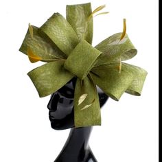 Unique And Gorgeous Statement Fascinator. Perfect For All Occasions Including High Society Events, Horse Races Tea And Cocktail Parties, Weddings, Church, Derby, Races,And More! This Fabulous Yet Simple Ornamental Styled Hat Alternative Is Both Elegant And Sophisticated!! Formal Fitted Ribbon Fascinator, Elegant Fitted Headband With Structured Crown, Elegant Adjustable Headpieces With Ribbon, Elegant Green Headband For Races, Elegant Green Headband For Party, Elegant Hair Accessories For Spring Ceremonies, Elegant Spring Ceremony Hair Accessories, Elegant Ribbon Headband For Party, Elegant Fitted Fascinator With Ribbon