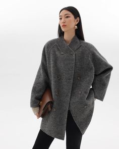 Wool Tweed Coat JLC0002 – AuroraBoutique Charcoal Wool Outerwear For Fall, Cozy Winter Fur Coat For Workwear, Cozy Winter Workwear Fur Coat, Wool Fur Coat For Cold Weather In Fall, Cozy Gray Wool Outerwear, Elegant Charcoal Winter Outerwear, Chic Gray Sweater Coat For Fall, Oversized Gray Sweater Coat For Work, Gray Fur Coat For Fall