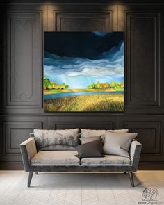 Prairie Storm Paintings for Sale Lynn Canyon, Coast Landscape, Horizontal Painting, Square Painting, Black Sky, Tree Stand, Unique Artwork, Room Lights, Pacific Northwest