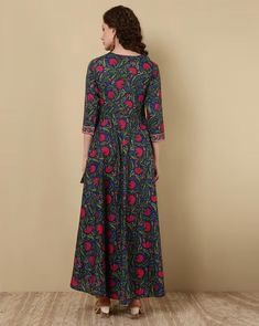 Introducing our Blue & Pink Cotton Floral Print & Thread Work Detailing Angrakha Anarkali Kurta, a vibrant fusion of style and culture. Crafted from viscose rayon with floral print & thread work has v neck, 3/4th sleeves, ankle length with angrakha style it offers comfort and breathability all day long. Perfect for adding a pop of personality to any outfit. Single Piece Fabric: Cotton Color: Blue & Pink Neck: V Neck Sleeve: 3/4th Sleeves Work Done: Floral Print & Thread Work Detailing Washing Instructions: Machine Wash Size & Fit - Model is 5"8 wearing size small Multicolor Floral Print Anarkali Kurta, Angrakha Style Kurti Straight, Angrakha Cotton Kurti, Anarkali Tunic With Floral Embroidery, Printed Angrakha Kurti, Angrakha Anarkali, Angrakha Style, Anarkali Kurta, Thread Work