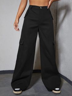 Introducing our Flap Pocket High Waist Zipper Cargo Pant, the ultimate combination of style and functionality. These pants feature a high waist design that flatters your figure and adds a touch of modern sophistication to your outfit. With flap pockets on the front and back, these cargo pants provide ample storage space while adding a stylish twist. Whether you're running errands or going for a casual outing, these cargo pants offer versatility and style. Specification: Style: Casual Pattern Typ High Waist Bottoms With Pockets For Fall, High Waist Pants With Pockets For Fall, High Rise Wide Leg Pants For Workwear, High Rise Wide Leg Pants With Pockets For Work, High Rise Wide Leg Pants For Work With Pockets, High Waist Pants With Zipper Closure, Solid Color High Waist Cargo Wide Leg Pants, Solid High Waist Cargo Style Wide Leg Pants, High Waist Solid Color Cargo Wide Leg Pants