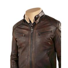 Classic Genuine Leather Distressed Vintag Brown Biker Jacket Fur Collar AG BISON Fur Band, Dark Brown Leather Jacket, Leather Jackets Online, Cafe Racer Style, Leather Store, Black Men Street Fashion, Men Street Fashion, Cyberpunk Fashion