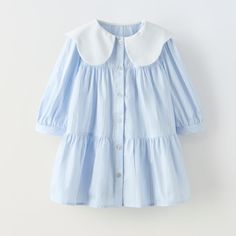 Size 6. New With Tags Zara Peter Pan Collar, French Blue Dress, Long Sleeve Fall Dress, Zara Kids Dress, Pink Toddler Dress, Zara Girls Dresses, Long Sleeve Dresses Fall, Denim Button Up Dress, Denim Pinafore Dress