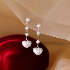 LOVCIA Radiant Romance Heartfelt Shell Pearls 925 Sterling Silver Dangle Earrings Charm Making, Silver Dangle Earrings, Sterling Silver Dangle Earrings, Heartfelt Gifts, Christmas Jewelry, Silver Earrings Dangle, Metal Material, Earring Backs, Solid 925 Sterling Silver