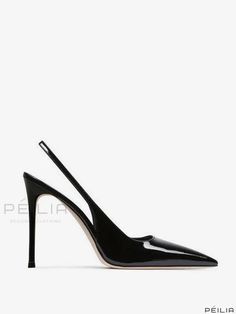 Peilia - Womens Black Pointed Toe Slingback Stiletto Heel Dress Shoes - Elegant High Heels High Heel Patent Leather Slingback Pumps For Night Out, Patent Leather High Heel Slingback Pumps For Night Out, Patent Leather Slingback High Heels For Night Out, Sleek Black Slingback Pumps With 4-inch Heel, Black Heels With Straps And Round Toe, Sleek Black Slingback Sandals With Heel Strap, Sleek Black Slingback Pumps For Summer, Evening High Heel Strappy Heels, Black Open Heel Strappy Heels