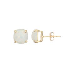 Featuring cushion-cut simulated white opal stones, these 14k gold stud earrings give your outfit a lovely look. Click on this JEWELRY & WATCHES GUIDE to learn about fit, styles, materials and more!EARRING DETAILS Diameter: 6 mm Backings: post Metal: 14k gold Packaging: velvet gift pouch & box STONE DETAILS Stone type: simulated white opal Total weight: 1 5/8 ct. Center stone size: 6 mm Shape: cushion cut Setting: prong Gemstones may have been treated to enhance their appearance. Special care may Classic White Opal Jewelry, Classic Opal Jewelry For Formal Occasions, White Cushion Cut Earrings For Formal Occasion, White Cushion Cut Earrings As A Gift, White Opal Stud Earrings, Gold Packaging, Opal Stud Earrings, Post Metal, Opal Earrings Stud