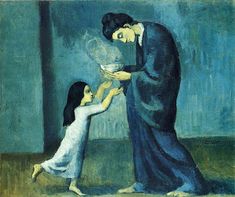 a painting of a woman holding a child's hand and feeding it to another woman