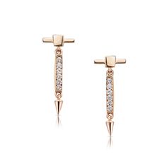 Dainty Diamond Bar Dangle Stud Earrings These dainty bar or linear diamond bar earrings are offered in 18K and 14K gold with six round premium diamonds on each bar ear stud. Each design contains an unparalleled proportion of metal to support the fine gems it accents. Part dangle earrings, part ear studs, these trendy, unique, and meaningful jewelry can be worn in elegant attire or in a casual affair. Everyday handmade jewelry with meaning from Irthly. A Call for Grounding This series' design wil Dainty Diamond Earrings, Everyday Wear Jewelry, Diamond Jewelry Necklace, Diamond Jewelry Designs, Diamond Bar, Meaningful Jewelry, Popular Jewelry, Earrings In Gold, Bar Earrings