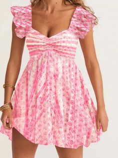 Pink printing dress Rush Outfits, Cute Formal Dresses, Laundry Guide, Preppy Dresses, Hoco Dress, Cute Preppy Outfits, Simple Trendy Outfits, Hoco Dresses, Cute Everyday Outfits