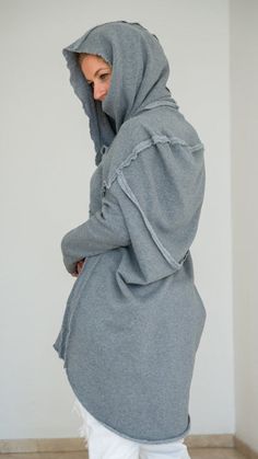 "Plus Size Women Clothing, Hooded Top, Womens Sweatshirt ♠ Wrap into this cocoon-shaped hoodie to level up your urban chic and get an absolute comfort! Styled in the latest trends of oversize and asymmetry, the hoodie gives you a lot space for layering so you can wear it with various favorites and style as you want. Casual style with extravagant touch and ideal for your provocative nature. The delicately crafted pieces from natural materials will embrace your body in a perfect fit. Dare to be Vi Hoodie Sweatshirt With Adjustable Hood For Loungewear, Adjustable Hood Hoodie For Loungewear, Cozy Sweatshirt With Adjustable Hood, Cozy Crew Neck Hoodie With Adjustable Hood, Cozy Crew Neck Sweatshirt With Adjustable Hood, Cozy Hoodie With Adjustable Hood And Crew Neck, Double-lined Hooded Hoodie For Loungewear, Solid Color Hoodie With Drawstring Hood, Cozy Gray Hooded Sweatshirt