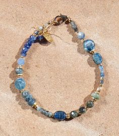 Beaded Kyanite Bracelet | Gemstone jewelry Blue Labradorite Bracelet, Blue Labradorite Bracelets With Natural Stones, Gemstone Jewelry Earrings, Kyanite Bracelet, Boho Chic Design, Natural Gemstone Jewelry, Bracelet Gemstone, Blue Kyanite, Karen Kane