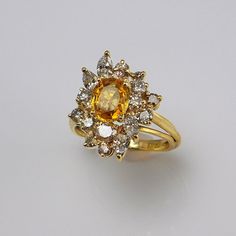 Yellow Sapphire Diamond Cluster Engagement Ring Sapphire Diamond Wedding Ring Wedding Band Mid Century Engagement Ring 1950s Wedding 18K Exquisite Yellow Gold Cluster Diamond Ring, Yellow Diamond Ring For Wedding, Yellow Diamond Cluster Ring With Prong Setting, Elegant Yellow Sapphire Ring For Wedding, Gold Marquise Sapphire Wedding Ring, Yellow Gold Cluster Sapphire Ring With Brilliant Cut, Yellow Gold Sapphire Cluster Ring With Brilliant Cut, Yellow Gold Cluster Sapphire Ring With Center Stone, Yellow Sapphire Topaz Ring For Wedding