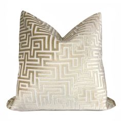 Eugene Champagne Cream Greek Key Velvet Pillow Cover - Aloriam Maze Pattern, Bedroom Stuff, Velvet Texture, Velvet Pillow, Cream Background, Velvet Pillow Covers, Key Design, Greek Key, Pattern Fabric