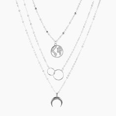 eternity necklace Retro Moon, Silver Layered Necklace, Multilayer Necklace, Circle Map, Horn Pendant Necklace, Festival Necklace, Layered Necklaces Silver, Horn Pendant, Multi Layer Necklace