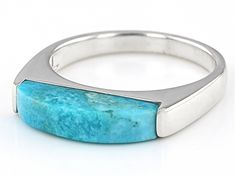 Freeform Cabochon Composite Turquoise Rhodium Over Sterling Silver Band Ring. Measures Approximately 0.75"L x 0.15"W. Not sizeable. This product contains composite turquoise. This means separate pieces of turquoise were bound together. Modern Turquoise Round Ring, Modern Turquoise Ring With Polished Finish, Modern Turquoise Ring As Gift, Modern Turquoise Ring For Gift, Modern Turquoise Ring For A Gift, Sterling Silver Rings Bands, Silver Band Ring, Sterling Silver Bands, Silver Band